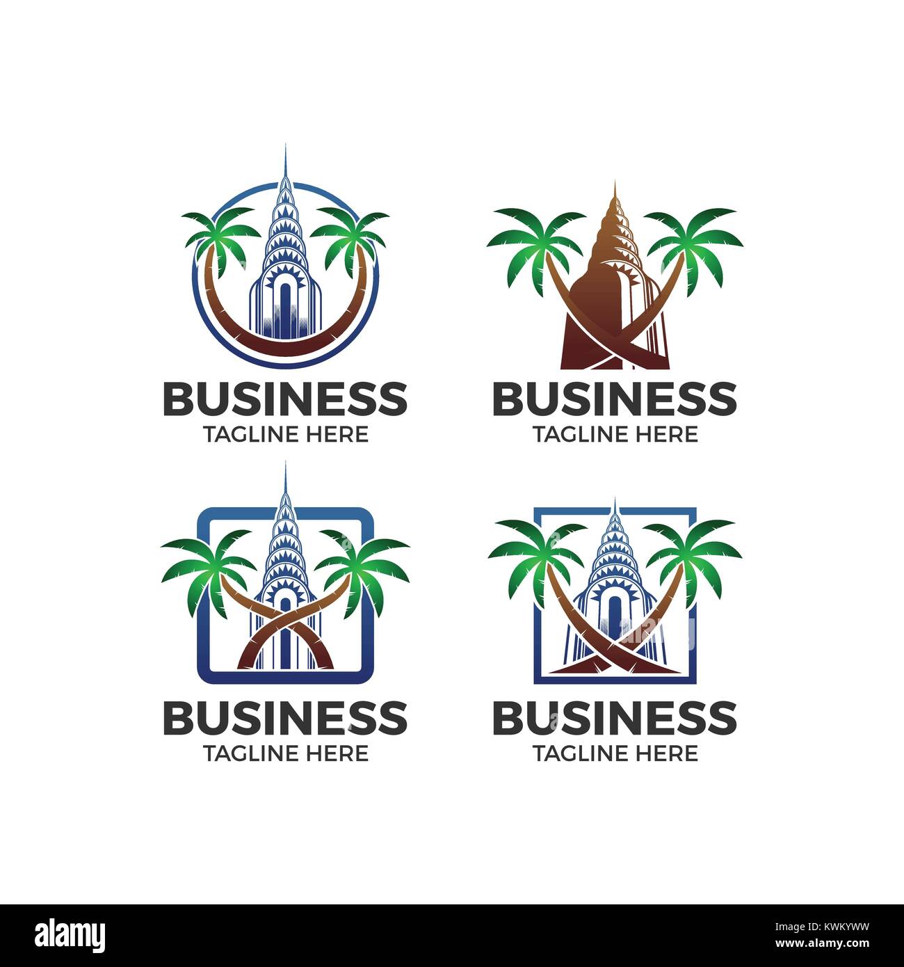 Edificio con Palm tree logo vettoriale Illustrazione Vettoriale