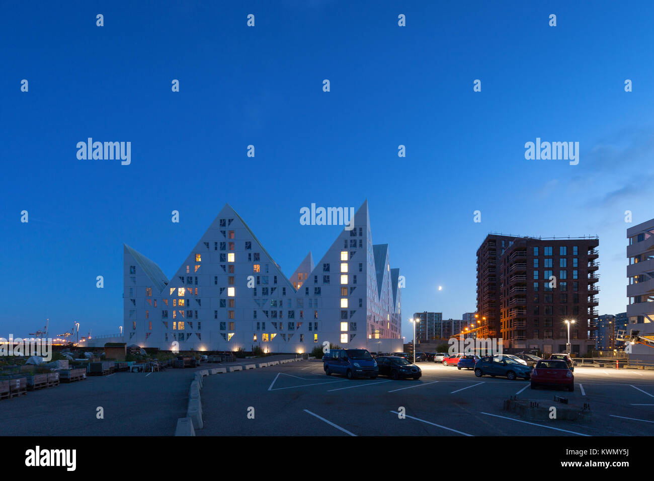 Quartiere residenziale ad Aarhus in Danimarca, scena notturna Foto Stock