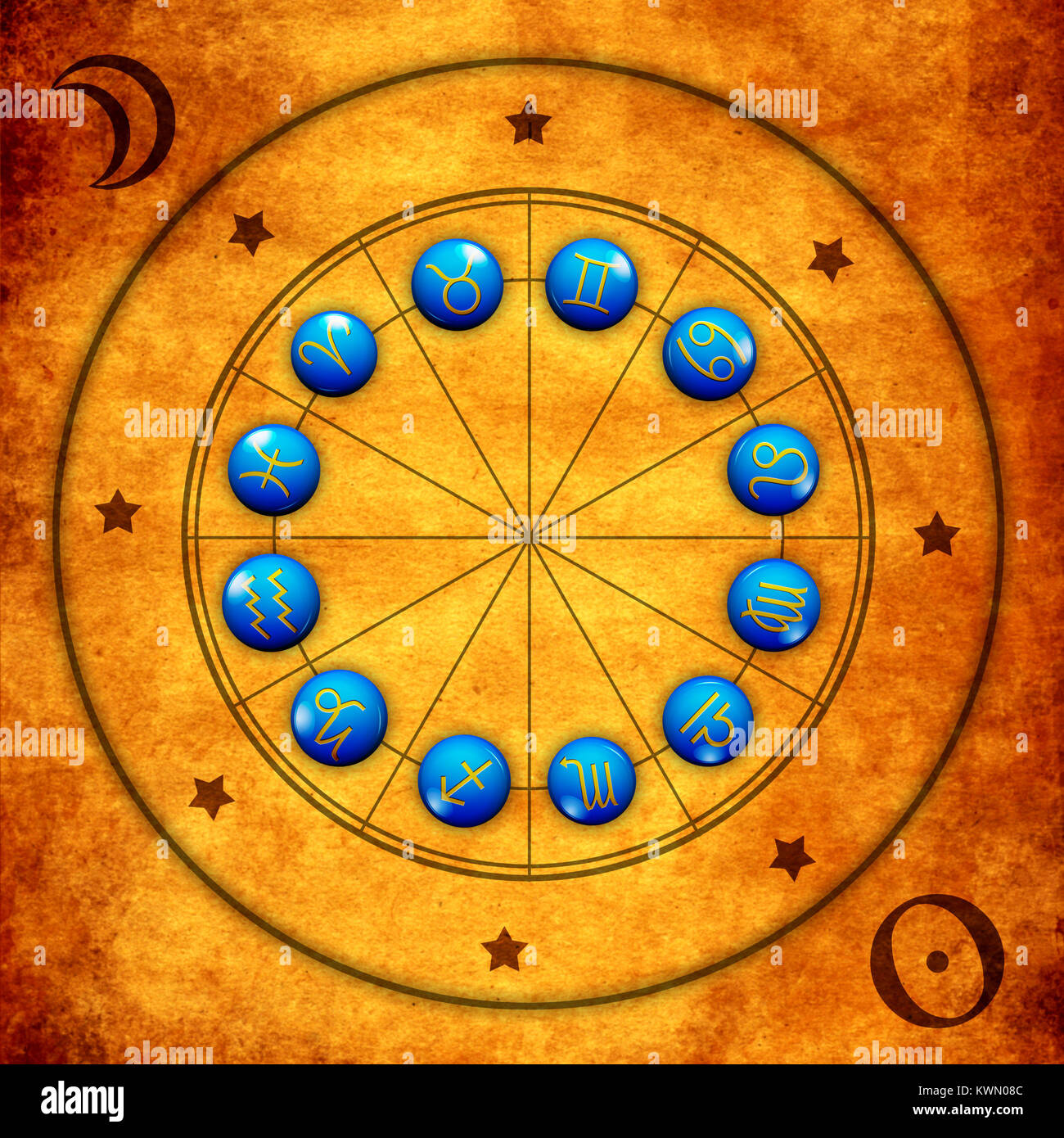 Illustrazione di astrologia con segni zodiacali e sole e luna simboli