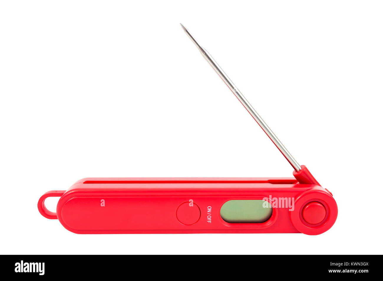 Red digital il termometro della carne. Isolato. Foto Stock