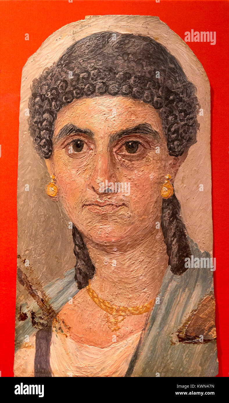 La donna in un manto azzurro, 54-68 AD, la mummia dipinto ritratto, Metropolitan Museum of Art, Manhattan, New York City, Stati Uniti d'America, America del Nord Foto Stock