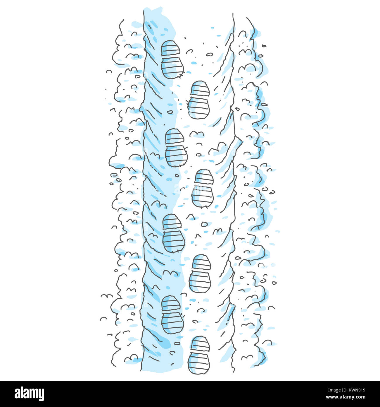 Un cartoon sentiero scavato fresche, neve profonda. Foto Stock