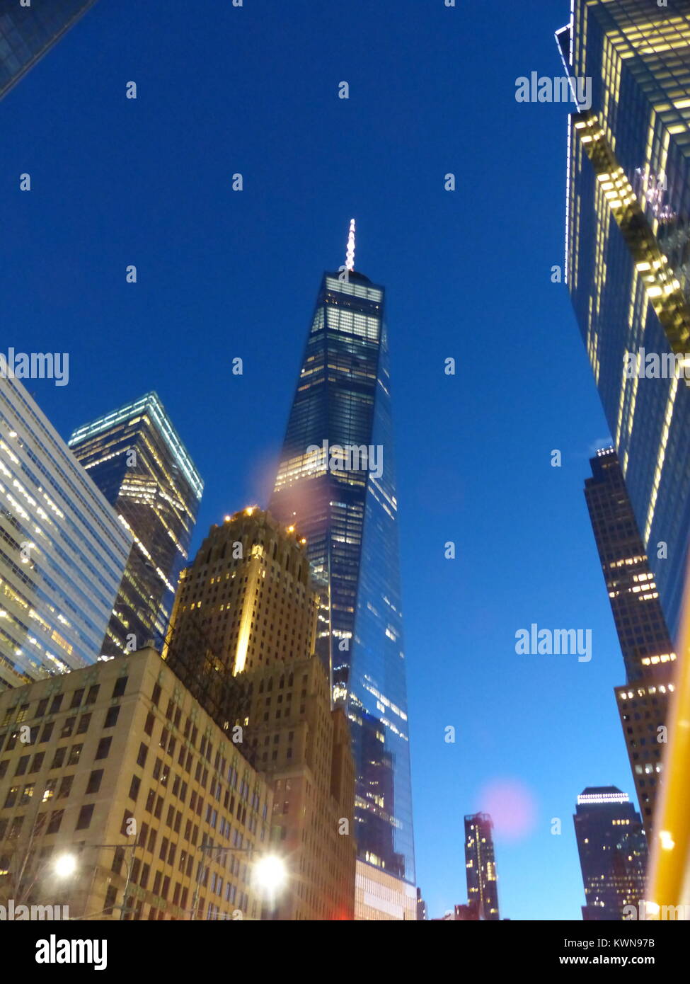 La città di New York, One World Trade Center, aka la libertà Tower, progettato dall'architetto David Childs sta al posto delle Torri Gemelle distrutte durante t Foto Stock
