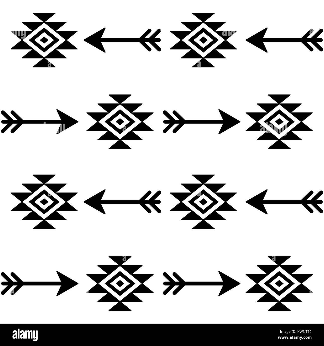 Azteca vettore seamless pattern con frecce, Indiano Navajo tessuto design, arte tribale Illustrazione Vettoriale