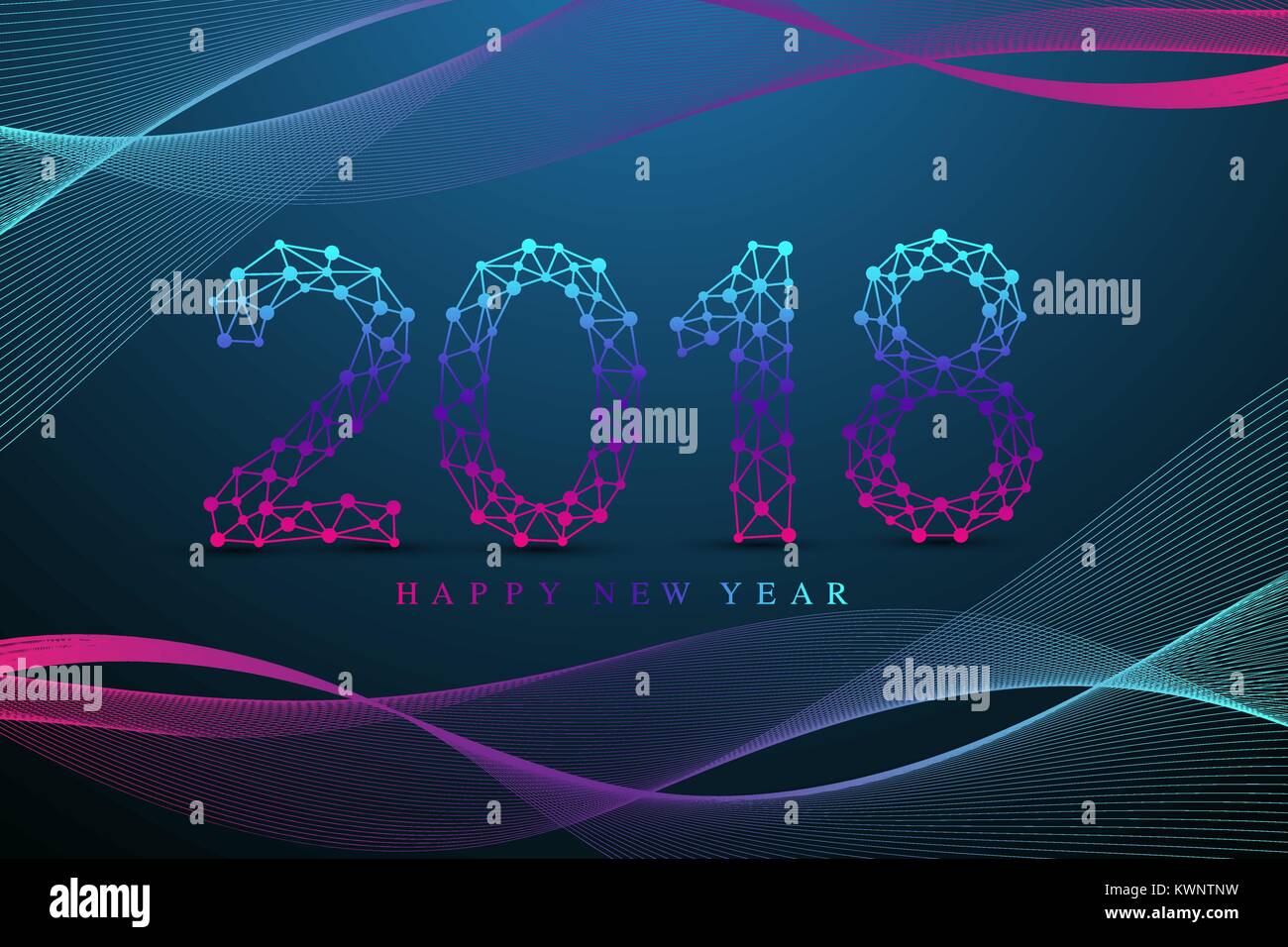 Felice Anno Nuovo 2018 colorato disegno astratto con onde, elementi del vettore per il calendario, biglietto di auguri, presentazioni, cartoline, volantini Illustrazione Vettoriale