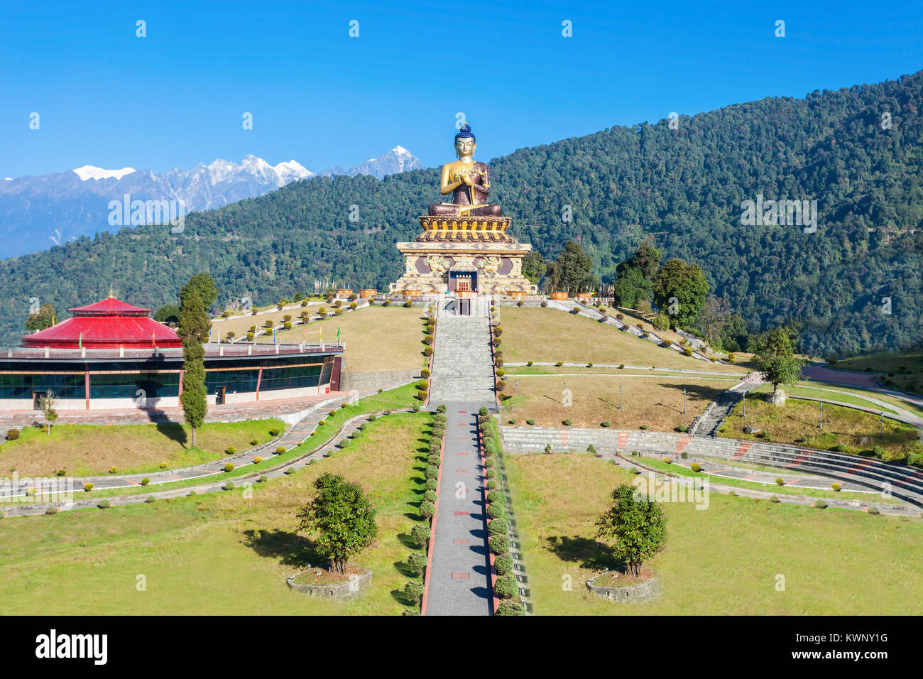 Il Buddha Park di Ravangla, noto anche come Tathagata Tsal, è situato nei pressi di Rabong nel sud il Sikkim district, il Sikkim, India Foto Stock