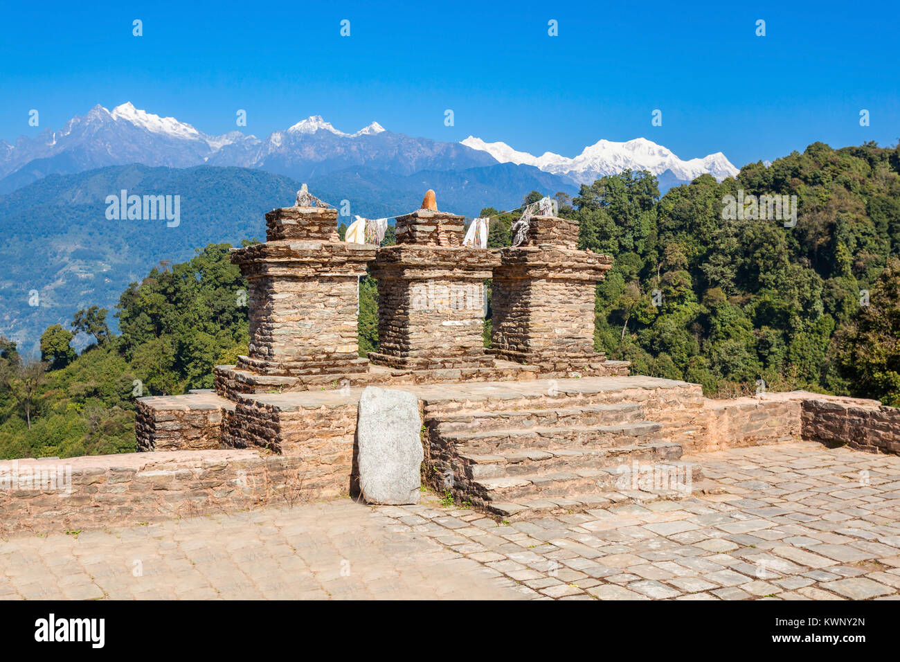 Rabdentse rovine nei pressi di ortografia, Sikkim stato in India. Rabdentse fu la seconda capitale del primo regno del Sikkim. Foto Stock