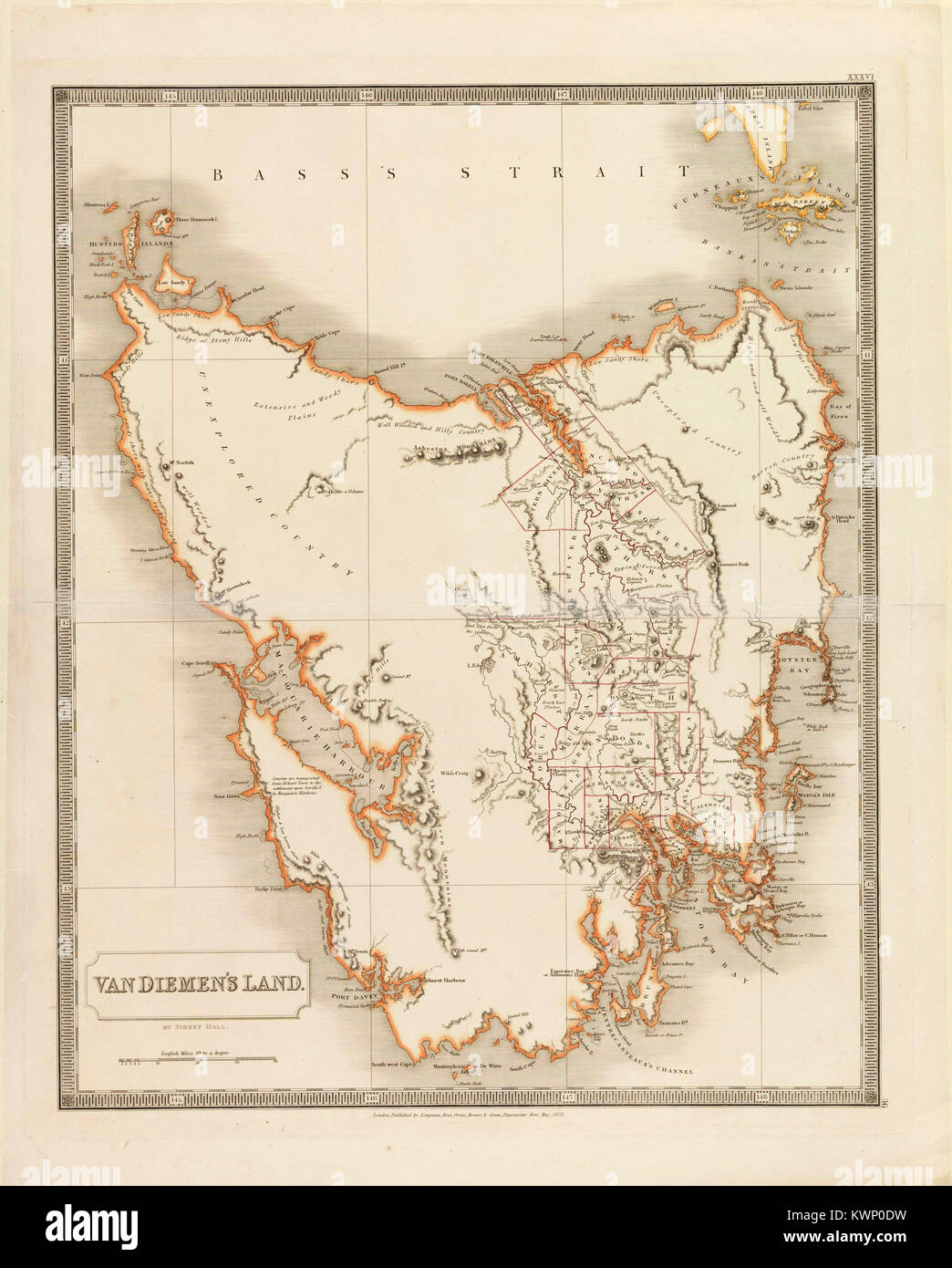 Van Diemen's Land era il nome originale utilizzato dalla maggior parte dei cittadini europei per l'isola di Tasmania, ora parte dell Australia. Il nome è stato cambiato da Van Diemen's Land in Tasmania nel 1856. Foto Stock