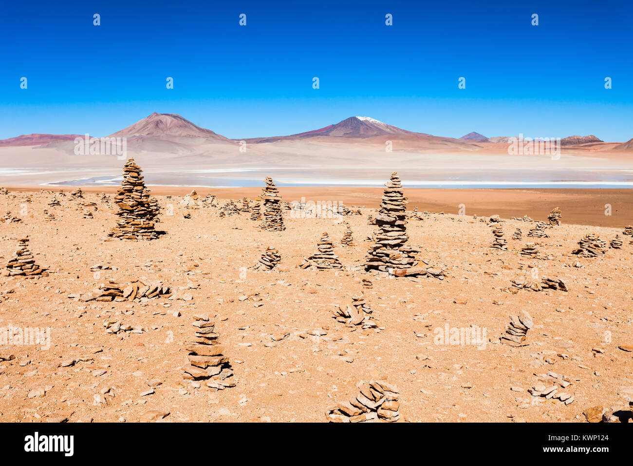 La bellezza del lago e vulcani sulla Altiplano, Bolivia Foto Stock