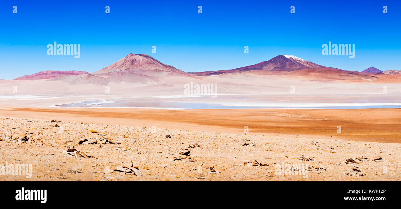 La bellezza del lago e vulcano su Altiplano, Bolivia Foto Stock