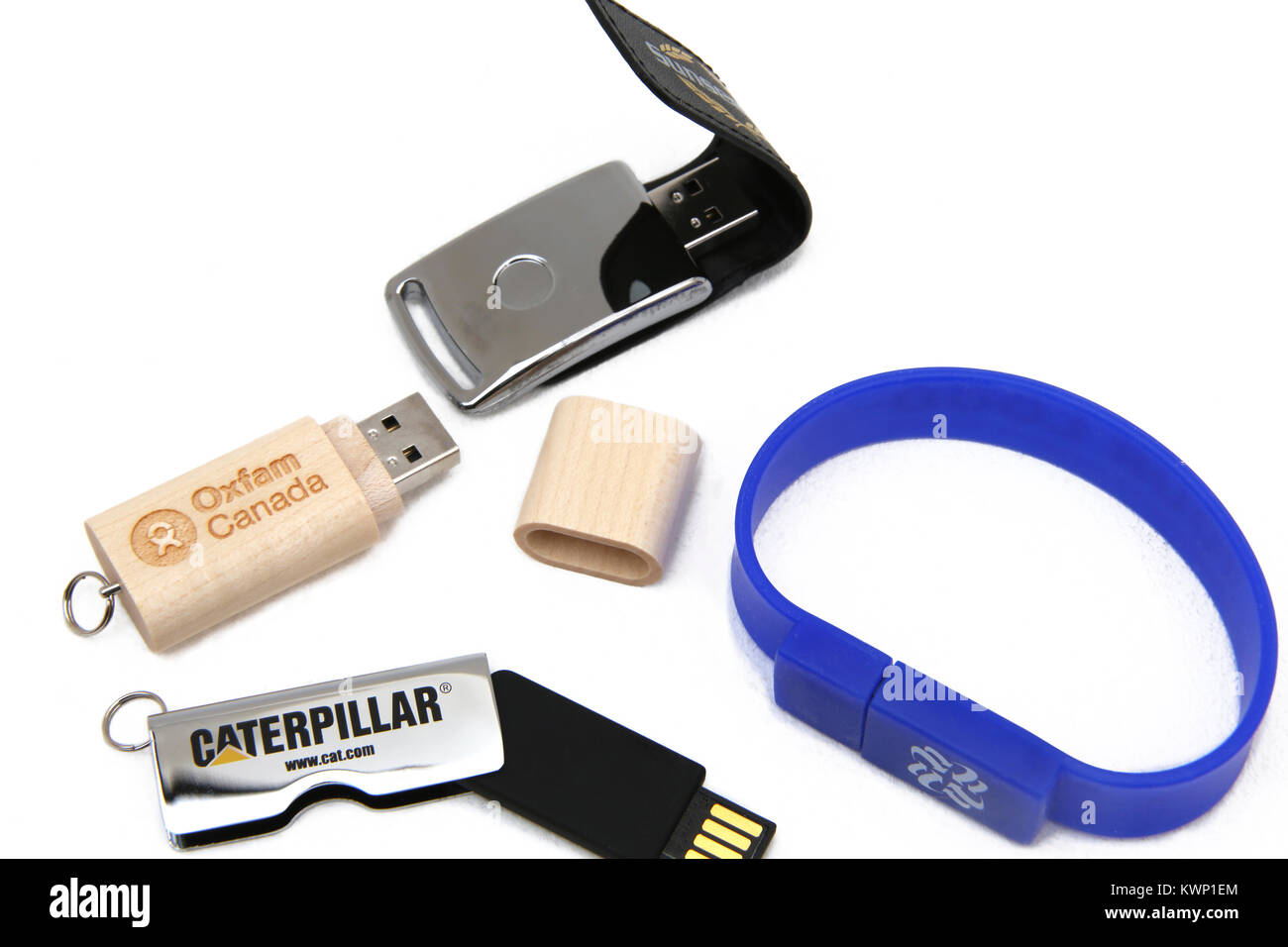La selezione di azioni promozionali Memory Stick USB le imprese di pubblicità Foto Stock