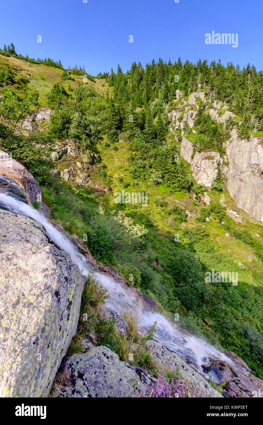 Labe (Elba) cascata superiore, Monti dei Giganti (ceco: Krkonose, pol: Karkonosze), la gamma della montagna sul confine Czech-Polish, parte della montagna Sudetes syste Foto Stock