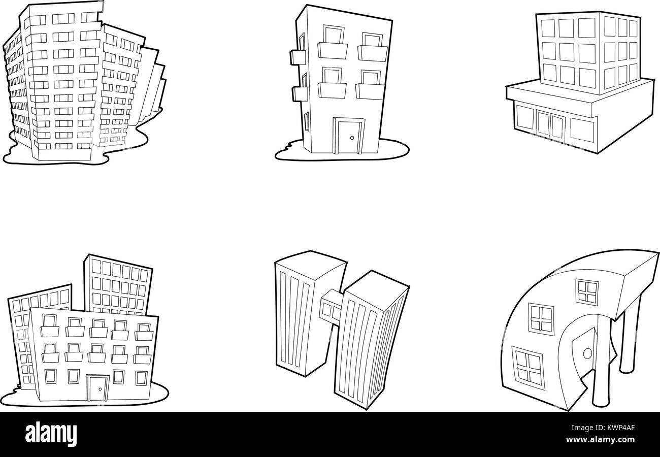 Skytower icon set, stile contorno Illustrazione Vettoriale