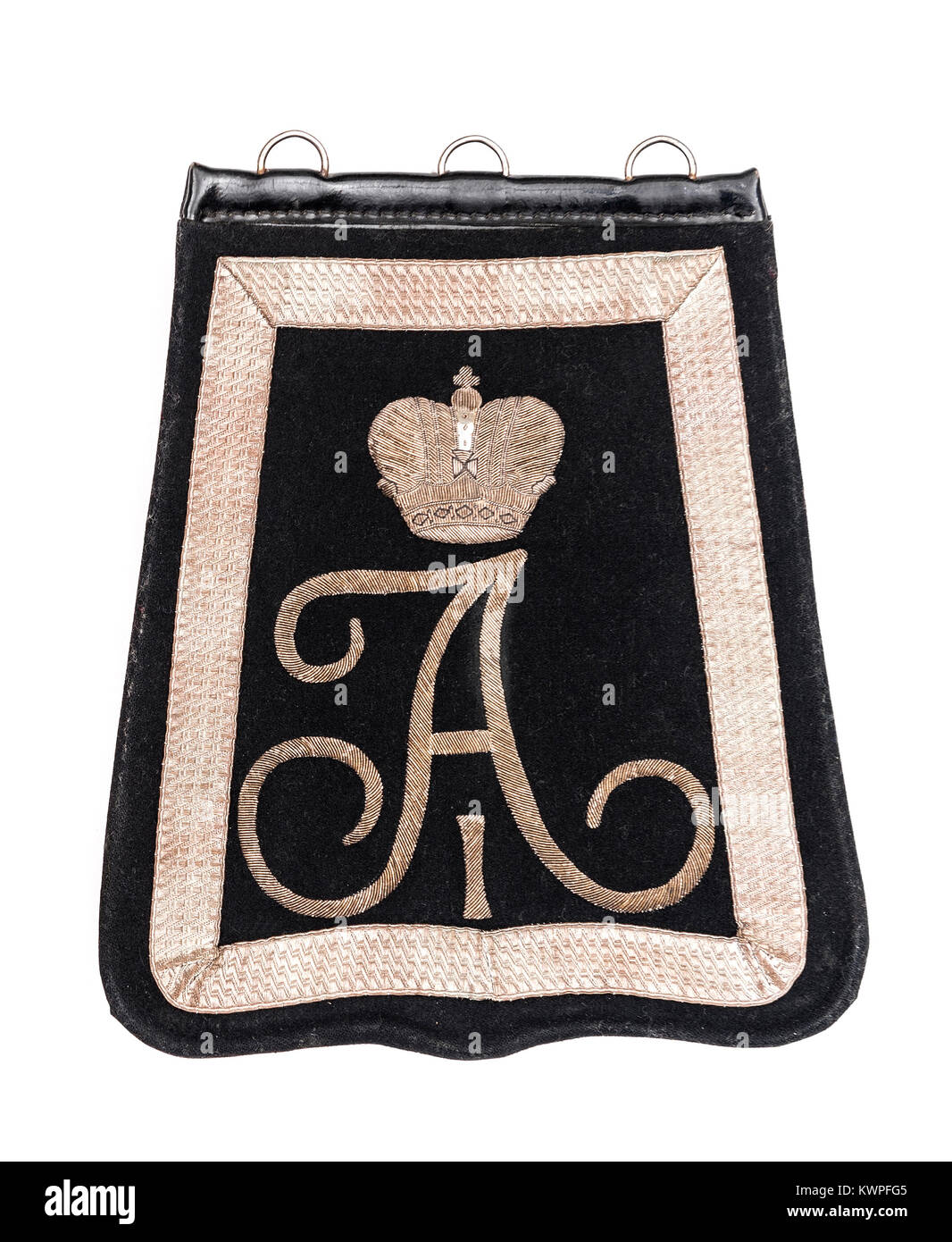 Imperial Russian officer ricamato del panno nero sabretache del regno di Alexander 1st. Foto Stock