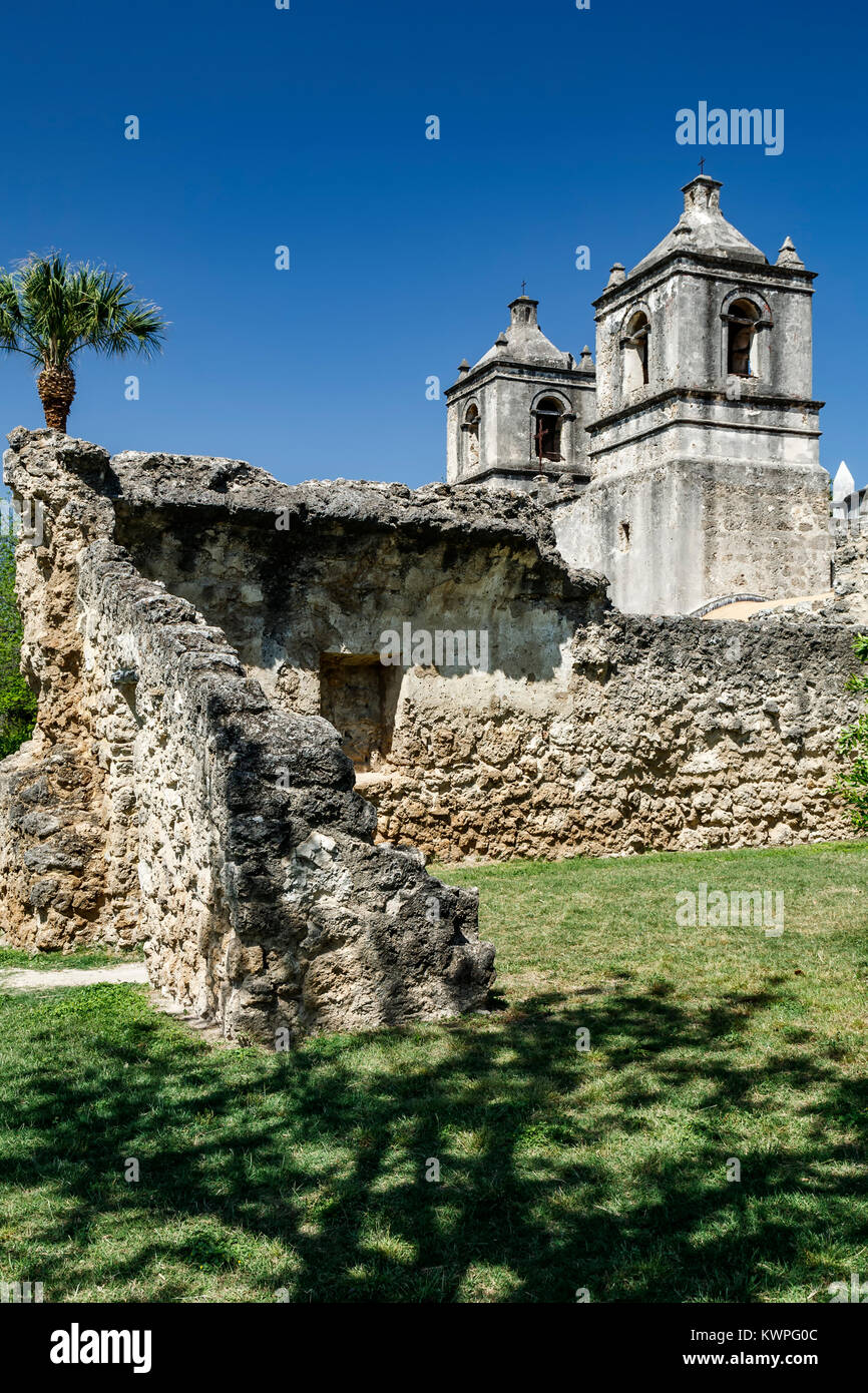La missione di Nuestra Senora de la Purisima Concepcion de Acuna (1731), San Antonio Missions National Historical Park di San Antonio, Texas, Stati Uniti d'America Foto Stock