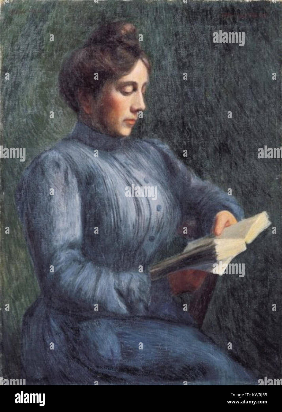 Questa opera dell'artista giapponese Wada Eisaku, esposta al Museo d'Arte di Ishibashi, ritrae una serena scena di lettura, sottolineando i dettagli delicati nella sua rappresentazione di momenti tranquilli e introspettivi. Foto Stock