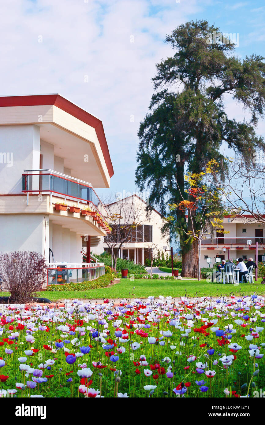 Un hotel del Kibbutz nel nord di Israele. Foto Stock