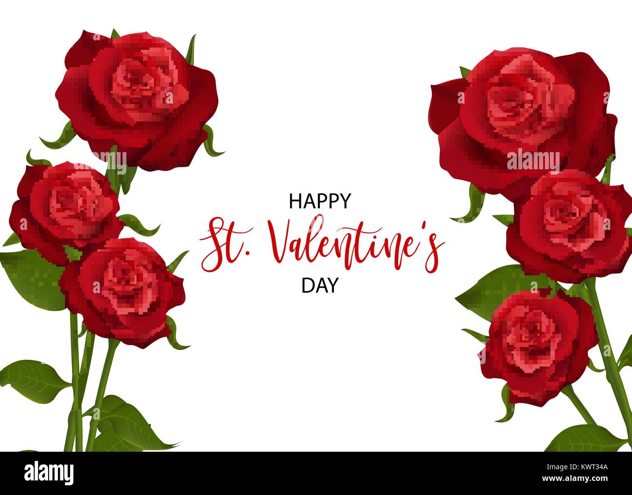 Realistico red rose valentines card Illustrazione Vettoriale