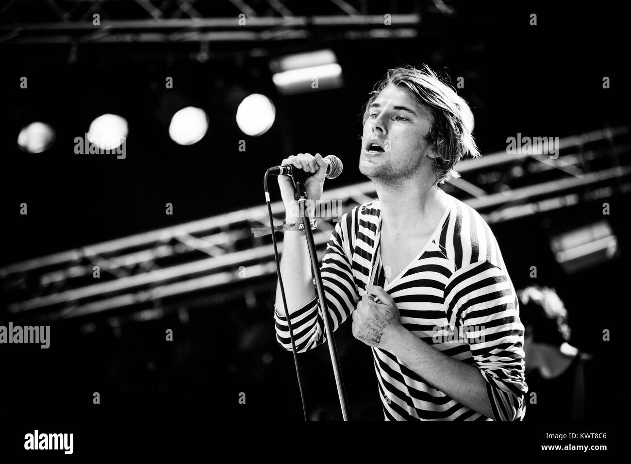 L'Iride rock band Band ragazza esegue un concerto dal vivo presso il Danish music festival Roskilde Festival 2015. Qui la cantante Dara Kiely è raffigurato dal vivo sul palco. Danimarca, 04/07 2015. Foto Stock