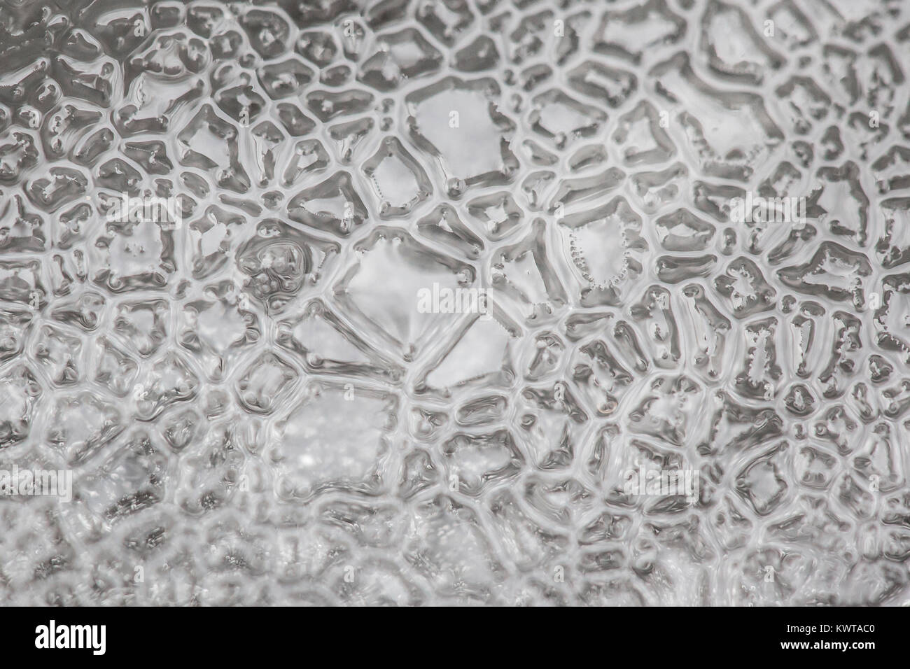 Abstract intricate chiudere i pattern su un pezzo di ghiaccio. Foto Stock