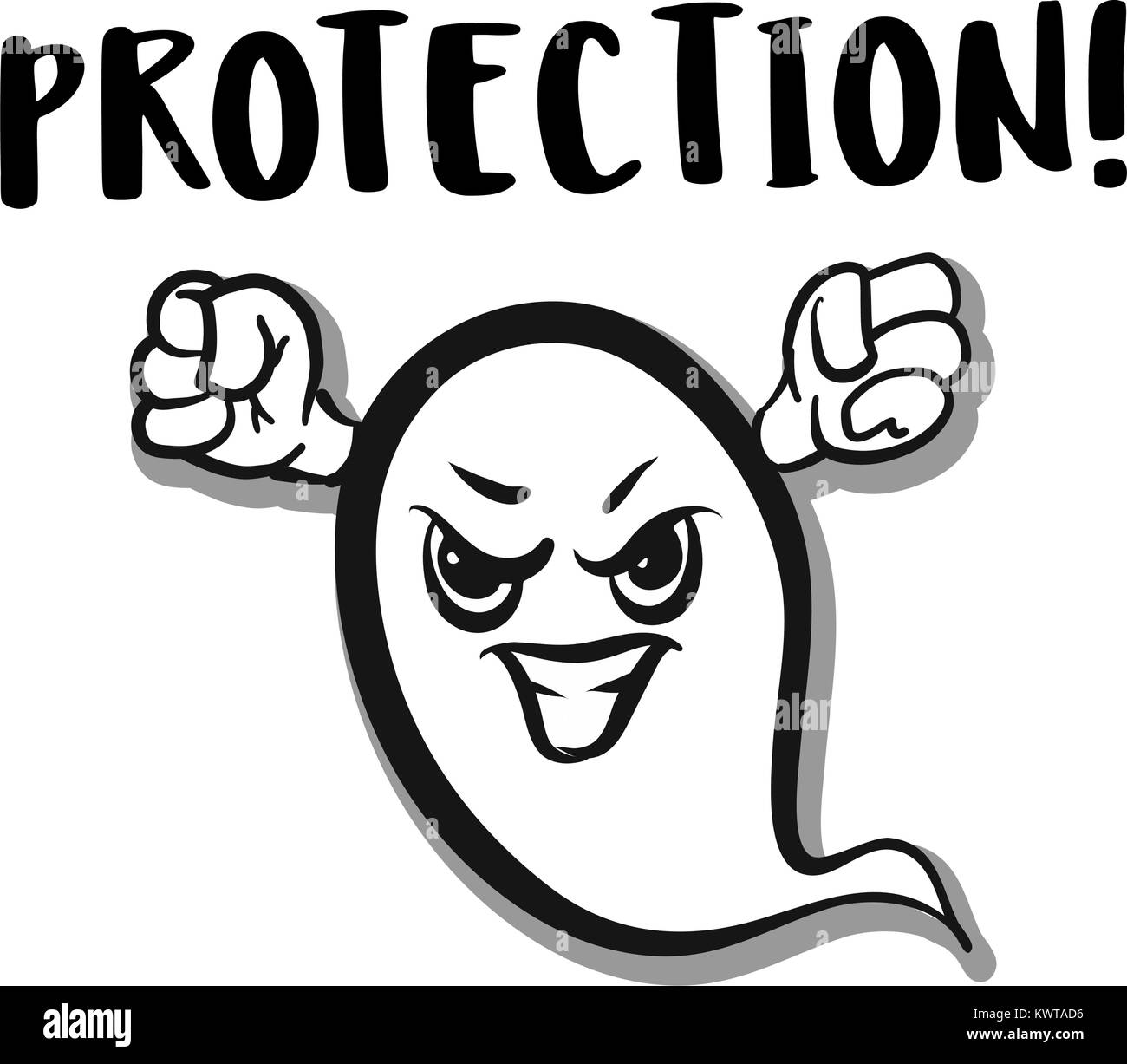 Ghost protezione di avviso icona di avviso. Disegnata da mano. Faccia emozionale serie. Illustrazione Vettoriale