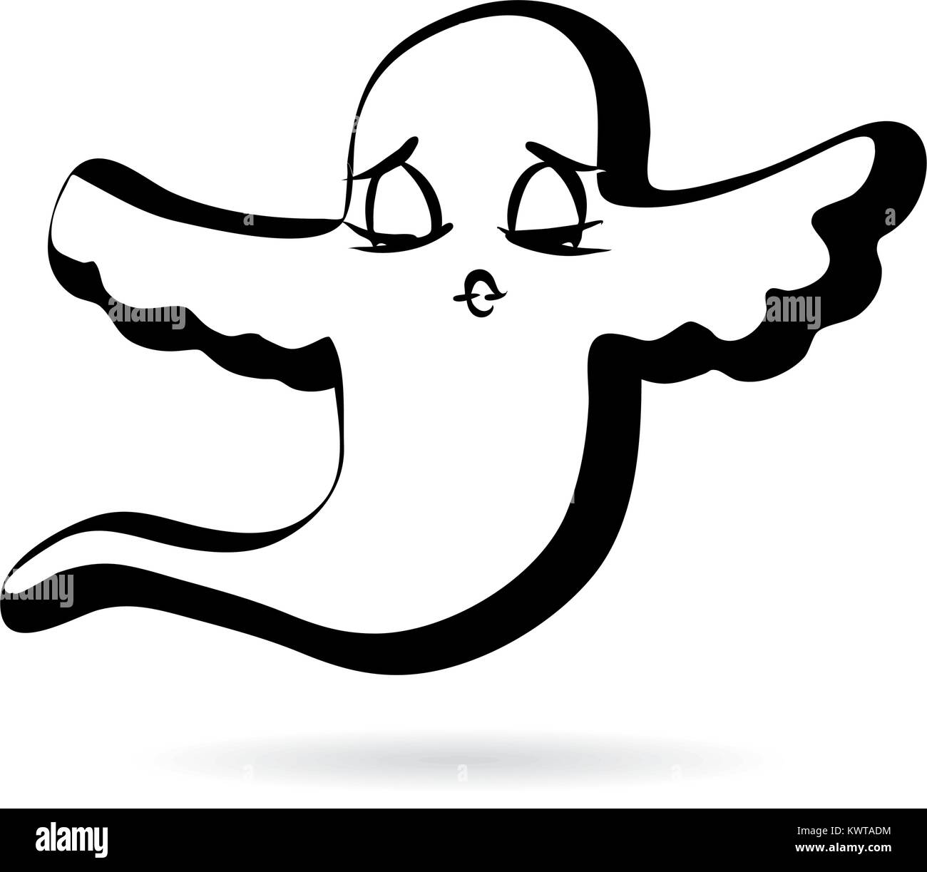Flying ghost design disegno vettoriale. disegnati a mano. Faccia emozionale serie. Illustrazione Vettoriale
