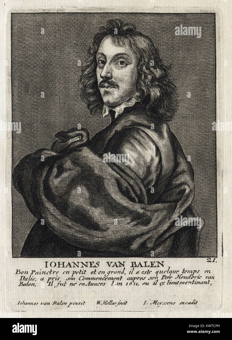 IOHANNES VAN BALEN - Xilografia ritratto e breve biografia (vecchia lingua francese) - incisione del XVII secolo Foto Stock