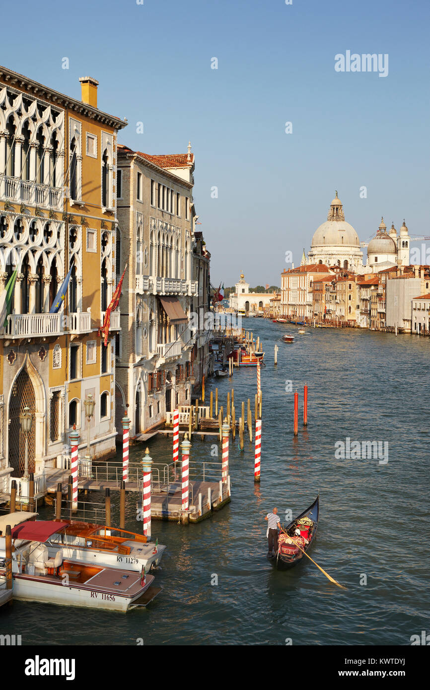 Serata al Canal Grande (Grand Canal) , Santa Maria della Salute basilica, Venezia, Veneto, Italia Foto Stock