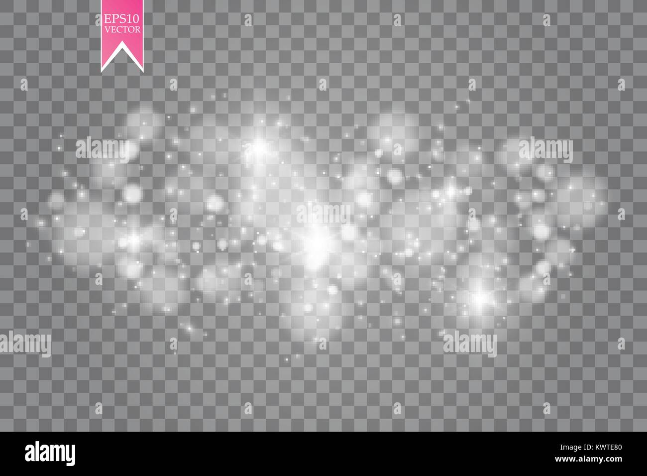 Abstract white bokeh effetto esplosione scintille con design moderno. Glow star burst o fuochi d' artificio effetto di luce. Sparkles vettore luce sfondo trasparente. Concetto di natale. Illustrazione Vettoriale