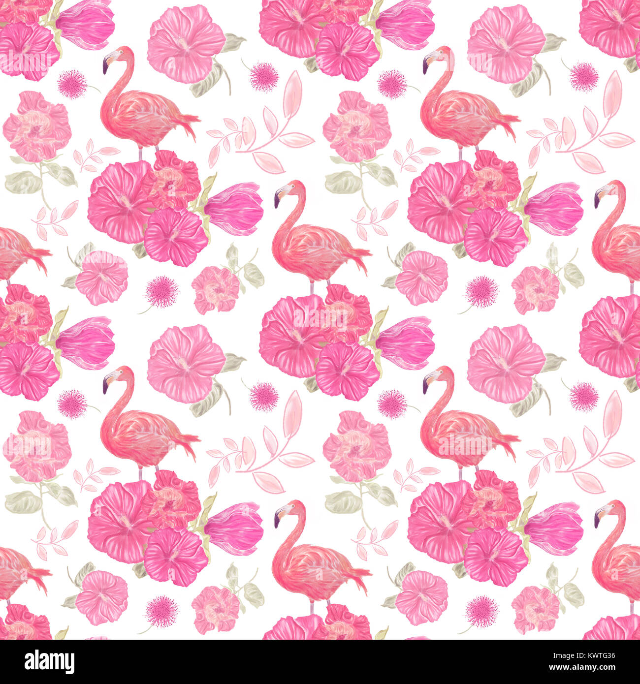 Seamless motivo floreale con flamingo uccelli. Tessitura senza fine per il vostro design. Foto Stock