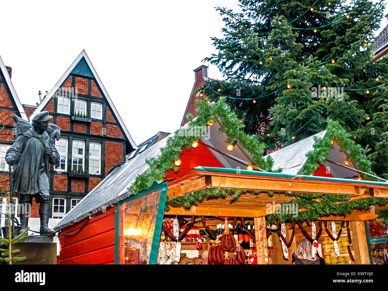 Piccolo Mercatino di Natale di Münster è uno dei cinque mercati distinti sparsi per tutta la Altstadt, Germania Foto Stock