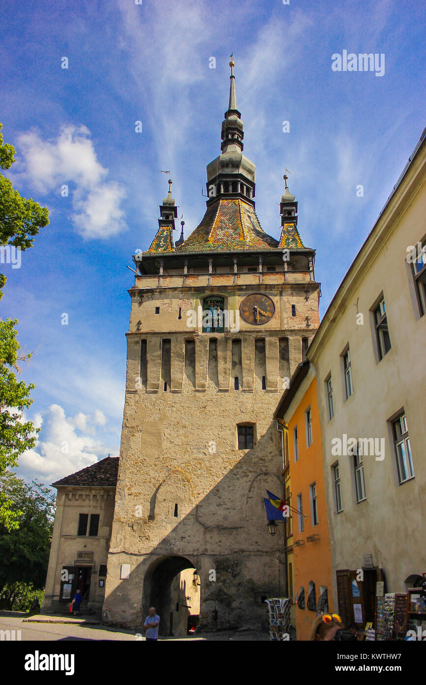 Sighisoara, Romania - la famosa Sighisoara Clock Tower Foto Stock