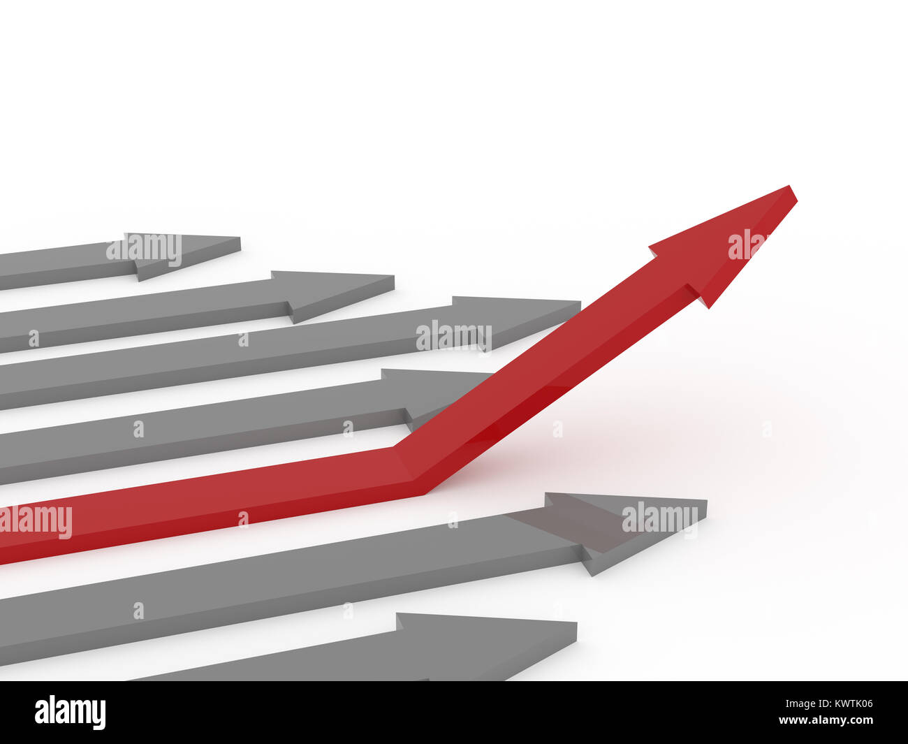 Rosso freccia ascendente su uno sfondo bianco, ripresa concetto, rendering 3D Foto Stock