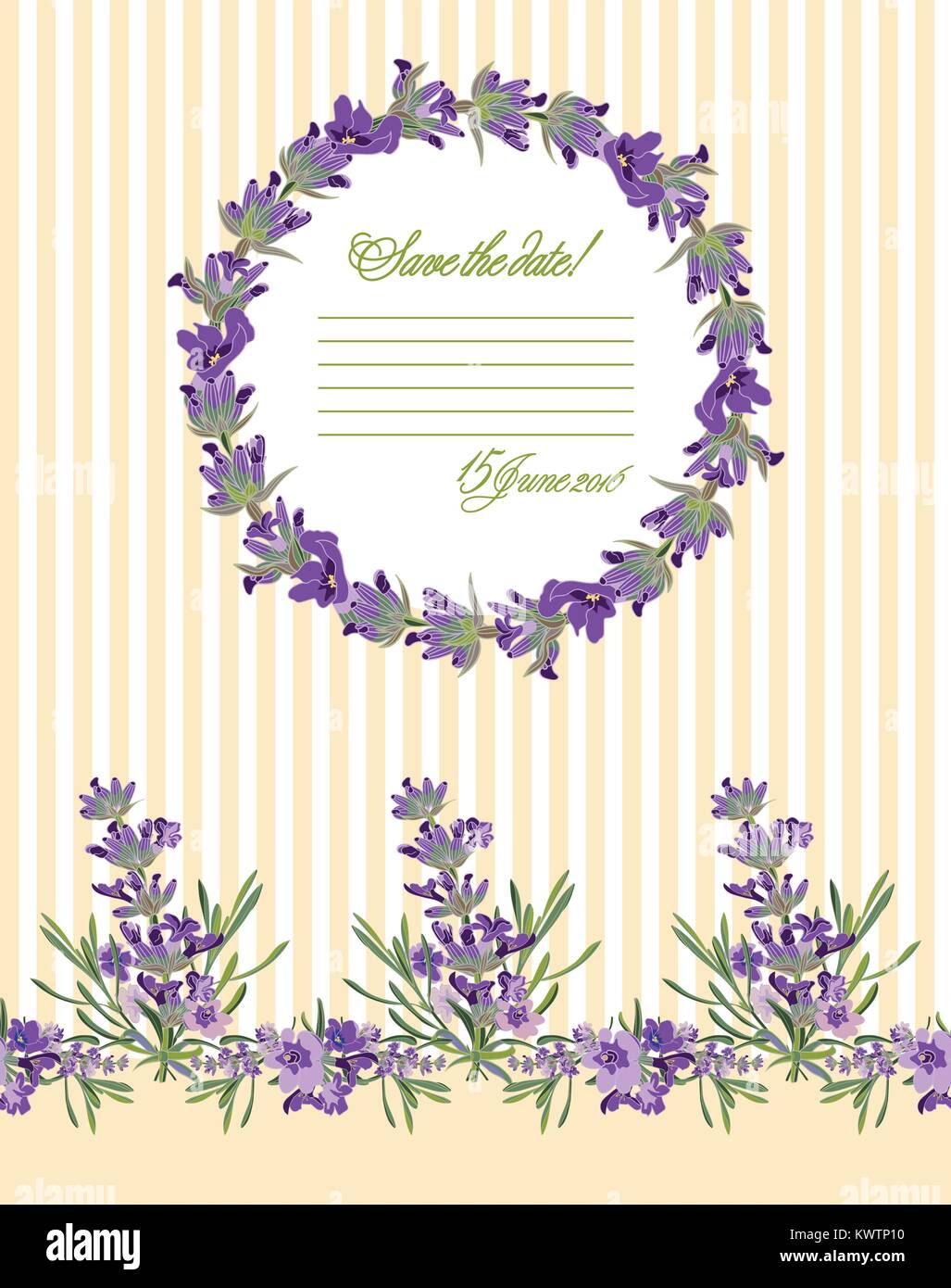 Biglietto di auguri con fiori di lavanda. Illustrazioni botaniche sono disegnati a mano Illustrazione Vettoriale