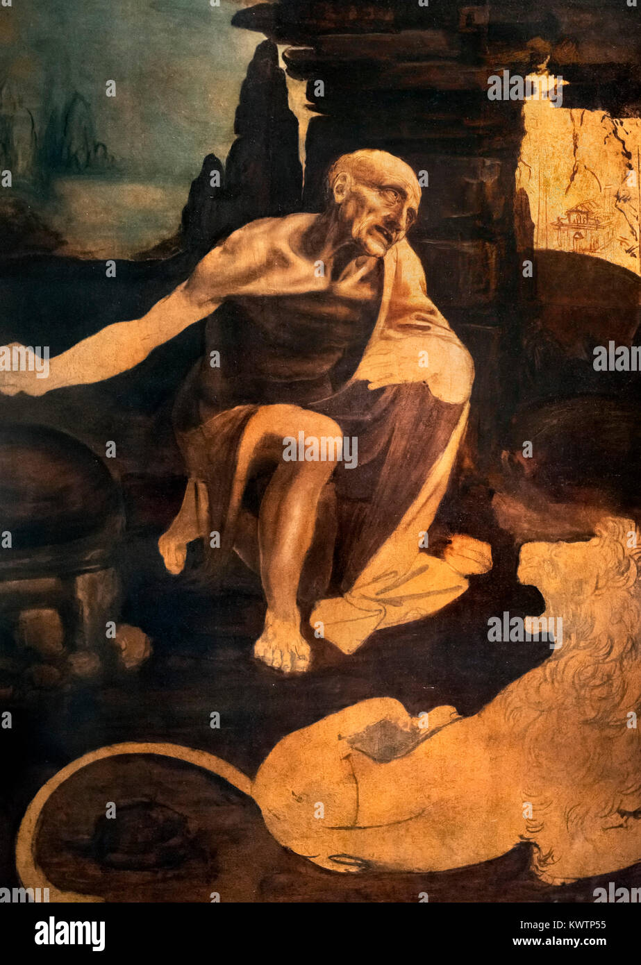 San Girolamo nel deserto di Leonardo da Vinci (1452-1519), olio su pannello, c.1482 Foto Stock