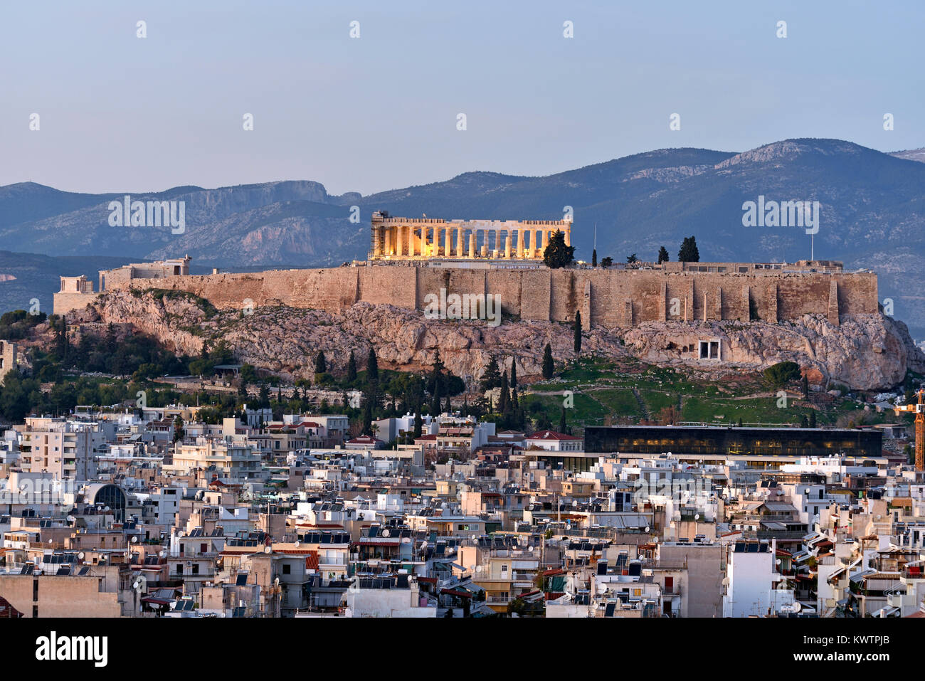 Acropoli di Atene, Grecia, durante il tempo del tramonto Foto Stock