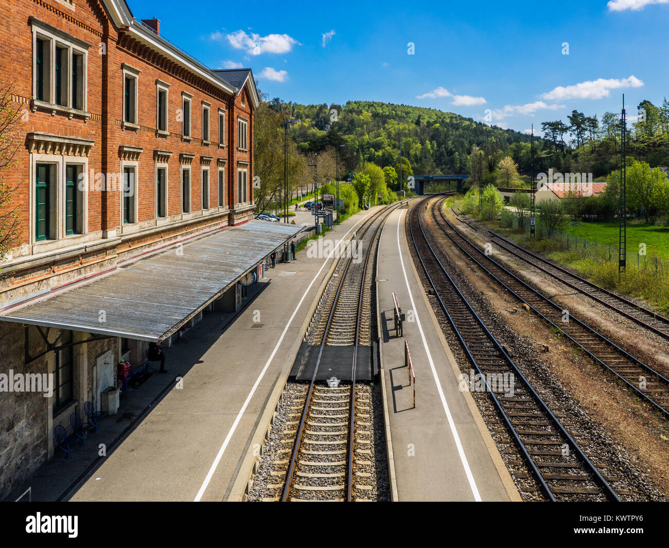 Stazione ferroviaria in blausbeuren, Germania Foto Stock
