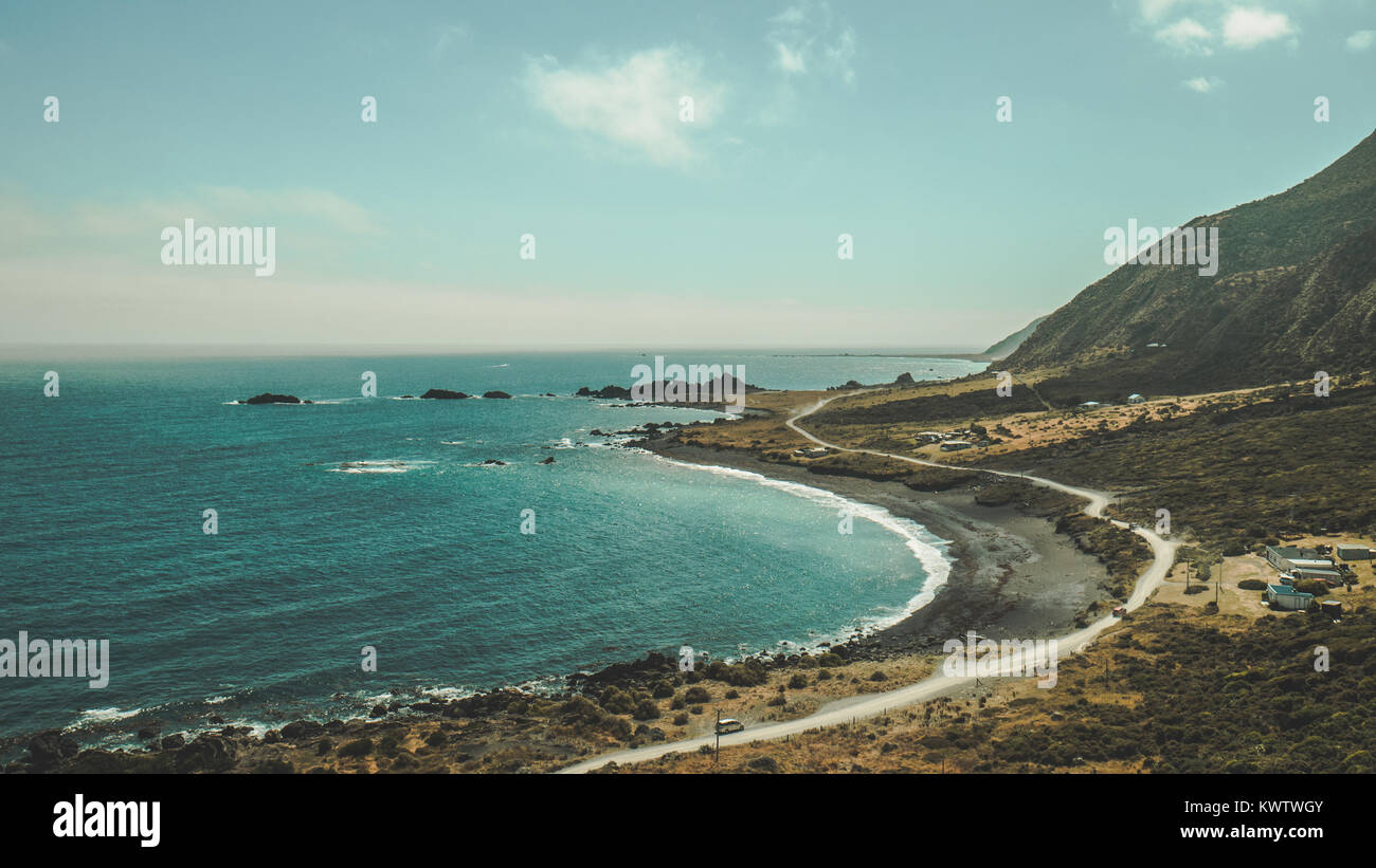 La vista sul mare dal Faro di Cape Palliser Foto Stock