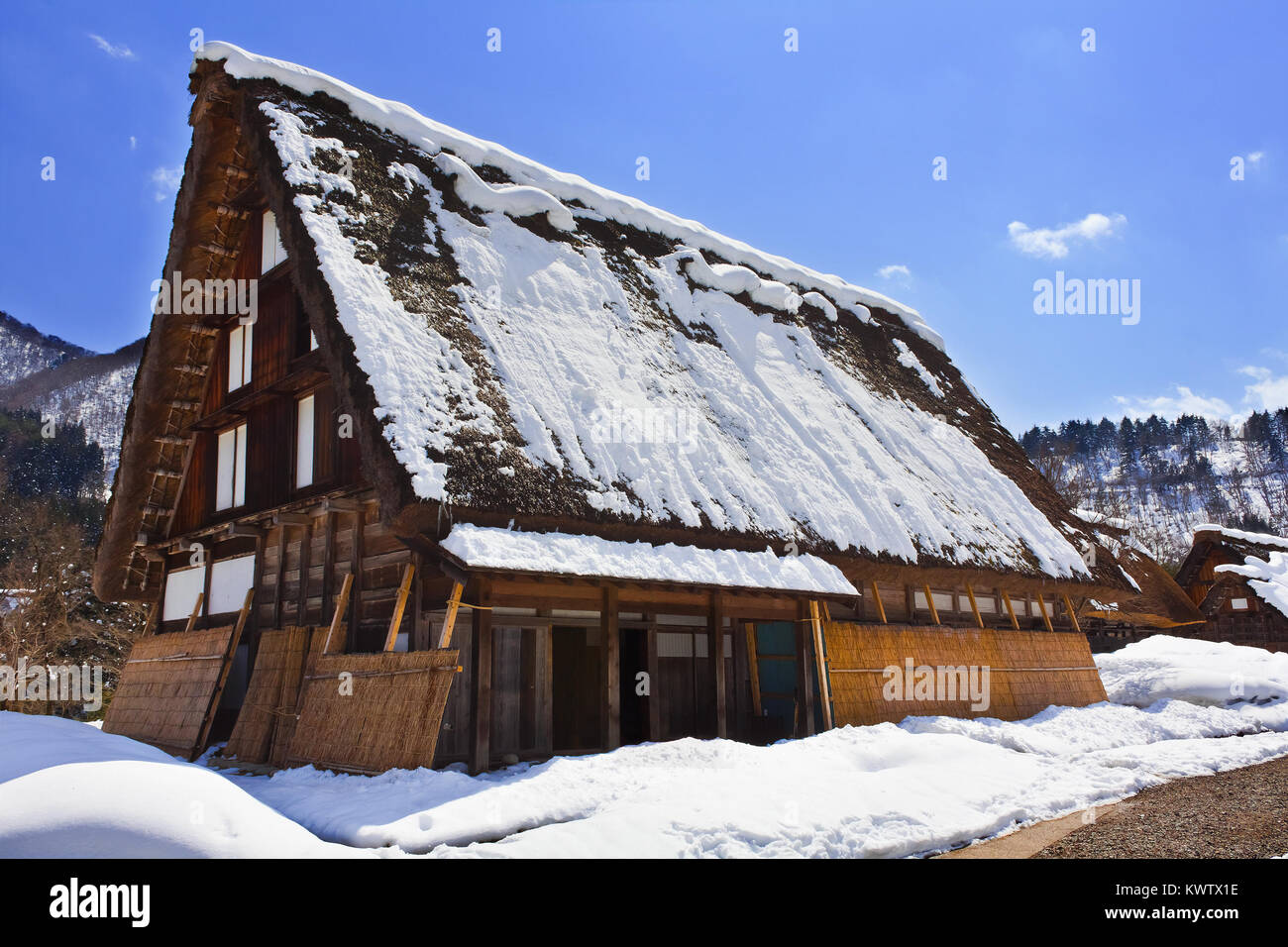 Gassho-zukuri Cottage a Ogimachi villaggio in Shirakawago, un sito Patrimonio Mondiale dell'UNESCO Foto Stock