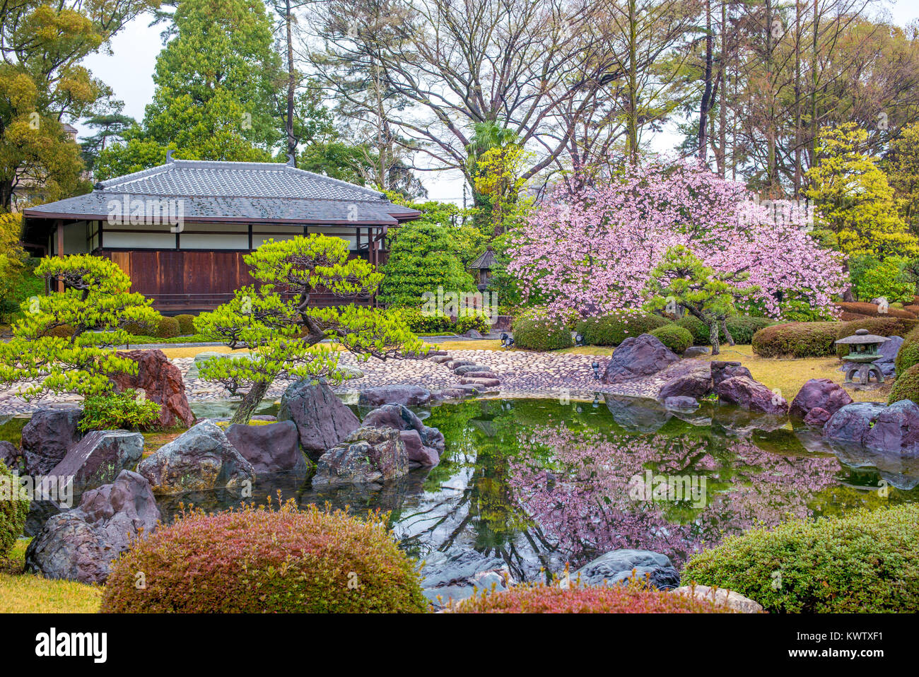 Giardino Ninomaru in il Castello di Nijo a Kyoto, Giappone Foto Stock