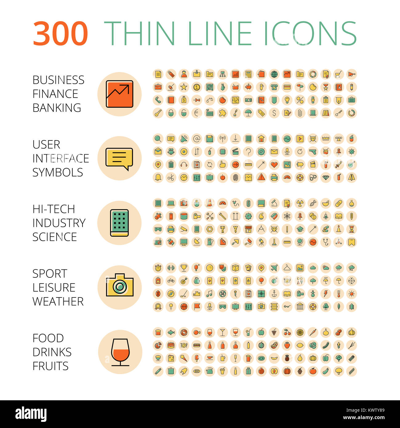 Design piatto icone per business, tecnologia industriale, interfaccia utente, cibo e bevande. Foto Stock