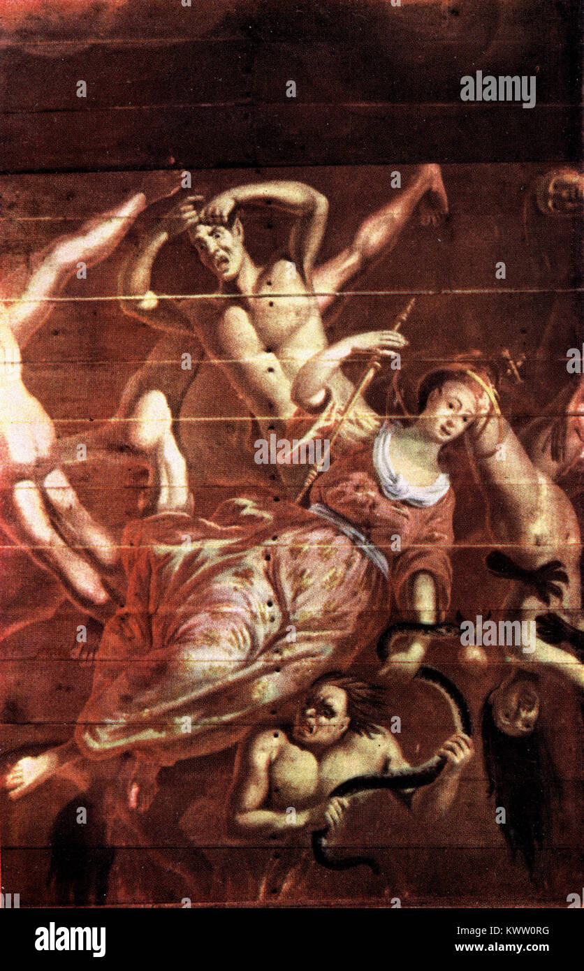 Il dipinto sul soffitto della vecchia chiesa di Örgyte in Svezia presenta opere d'arte storiche, che mettono in risalto l'architettura ecclesiastica, le tecniche artistiche e il patrimonio culturale. Foto Stock