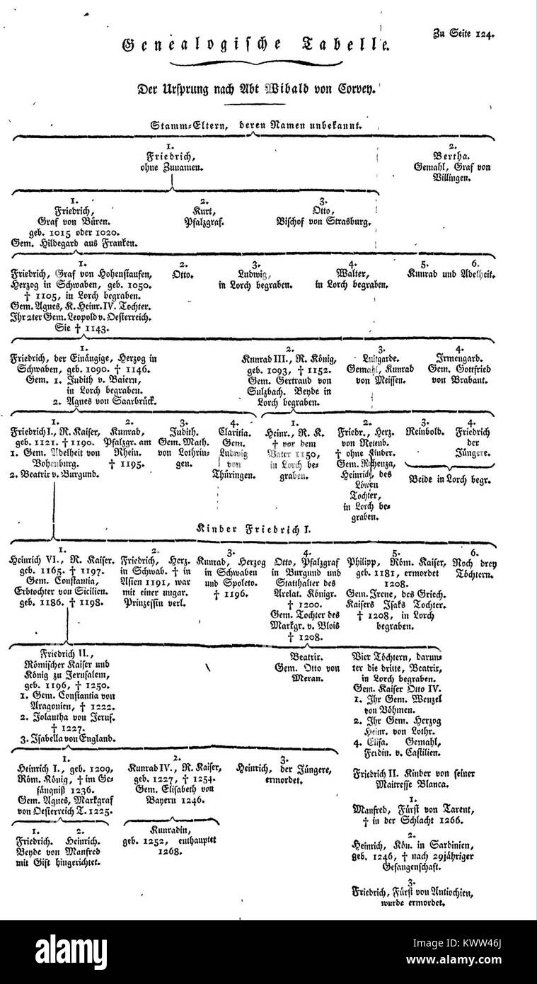 Questa illustrazione di *De Hohenstaufen* di Ammermüller raffigura eventi storici significativi nell'ascesa della dinastia Hohenstaufen, facendo luce sulla loro influenza sulla politica e sulla società europea medievale. Foto Stock