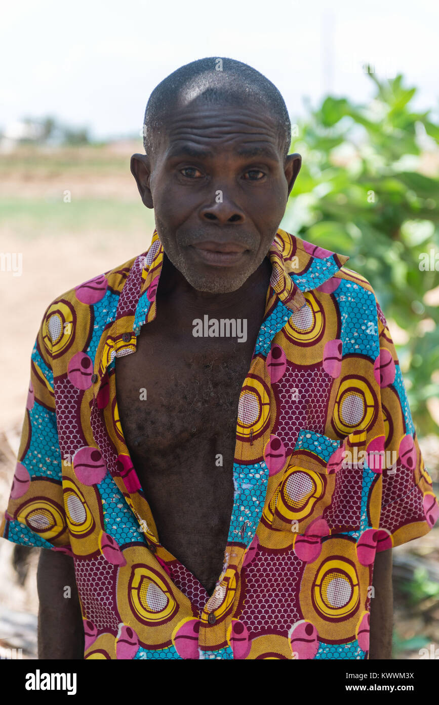 Helper su una fattoria, Anloga, Volta Regione, Ghana, Africa Foto Stock