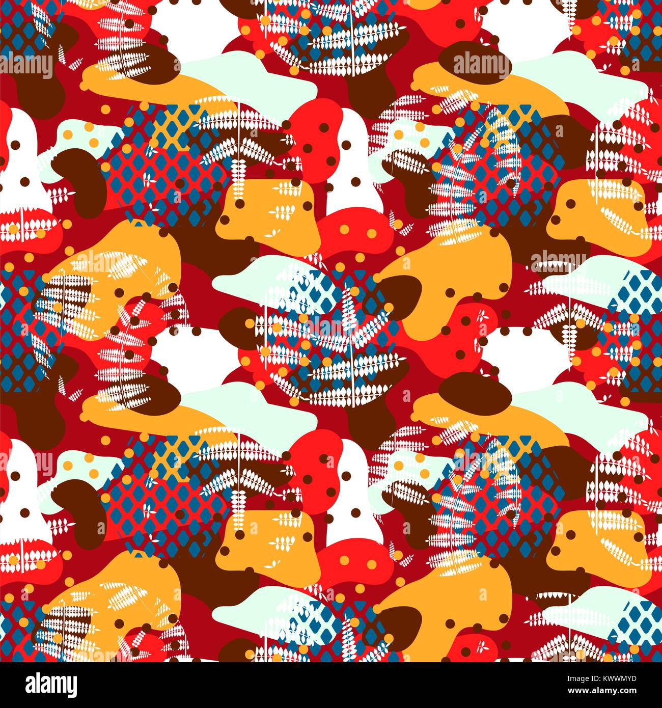 Macchie di mimetizzazione e foglie di felce rosso vettore seamless pattern. Illustrazione Vettoriale