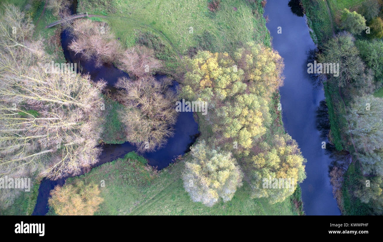 Fuchi vista del fiume Nene Valley, ricino village, Cambridgeshire; Inghilterra; Regno Unito Foto Stock