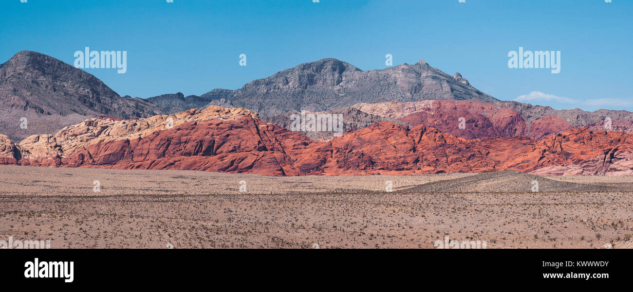 Paesaggio panoramico di Red Rock Canyon la formazione di roccia sedimentaria o colline, Nevada in una giornata di sole estivo, STATI UNITI D'AMERICA. Foto Stock