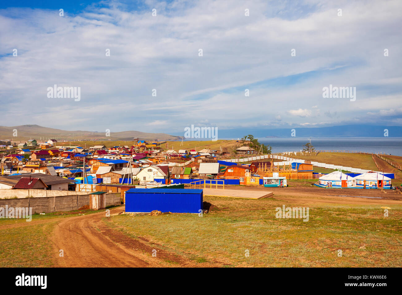 Villaggio Khuzhir sull isola di Olkhon. Khuzhir situato vicino al lago Baikal in Siberia, Russia. Foto Stock