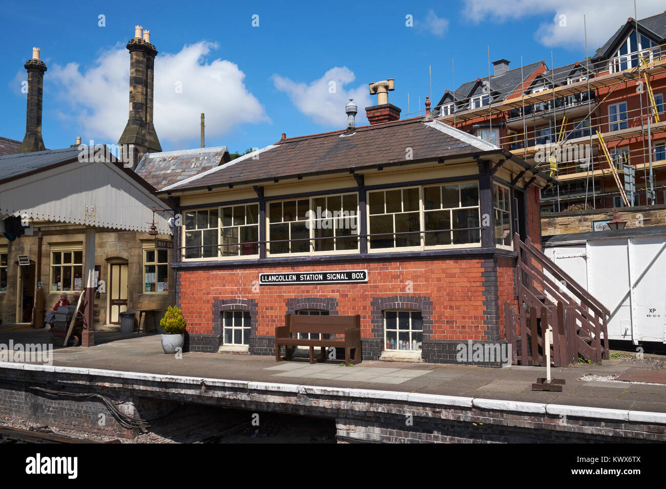 La casella segnale a Llangollen Railway Station, Denbighshire, Galles. Foto Stock