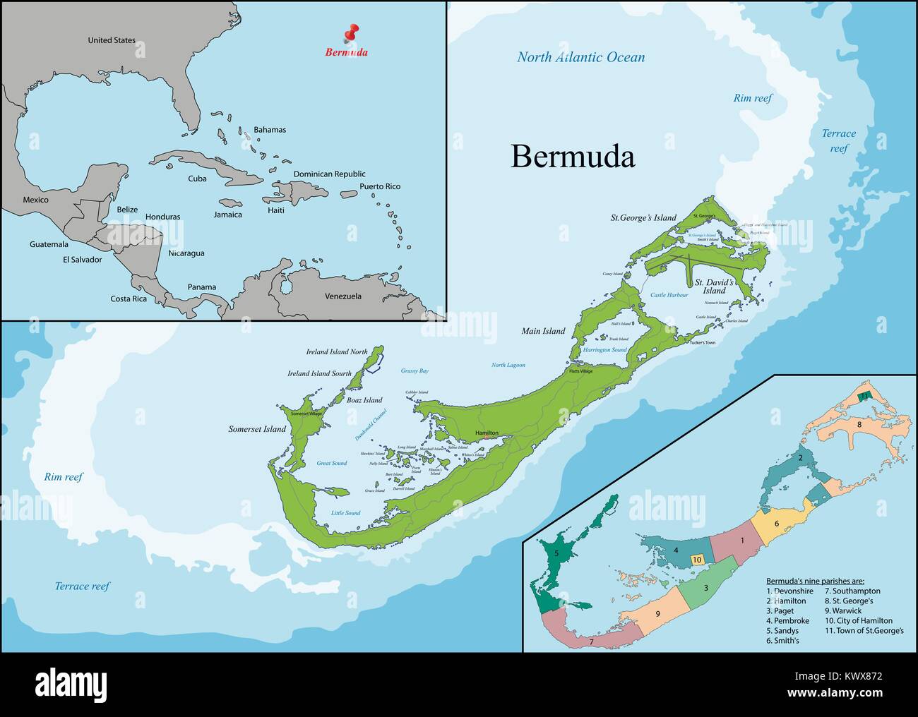 Mappa di Bermuda Illustrazione Vettoriale